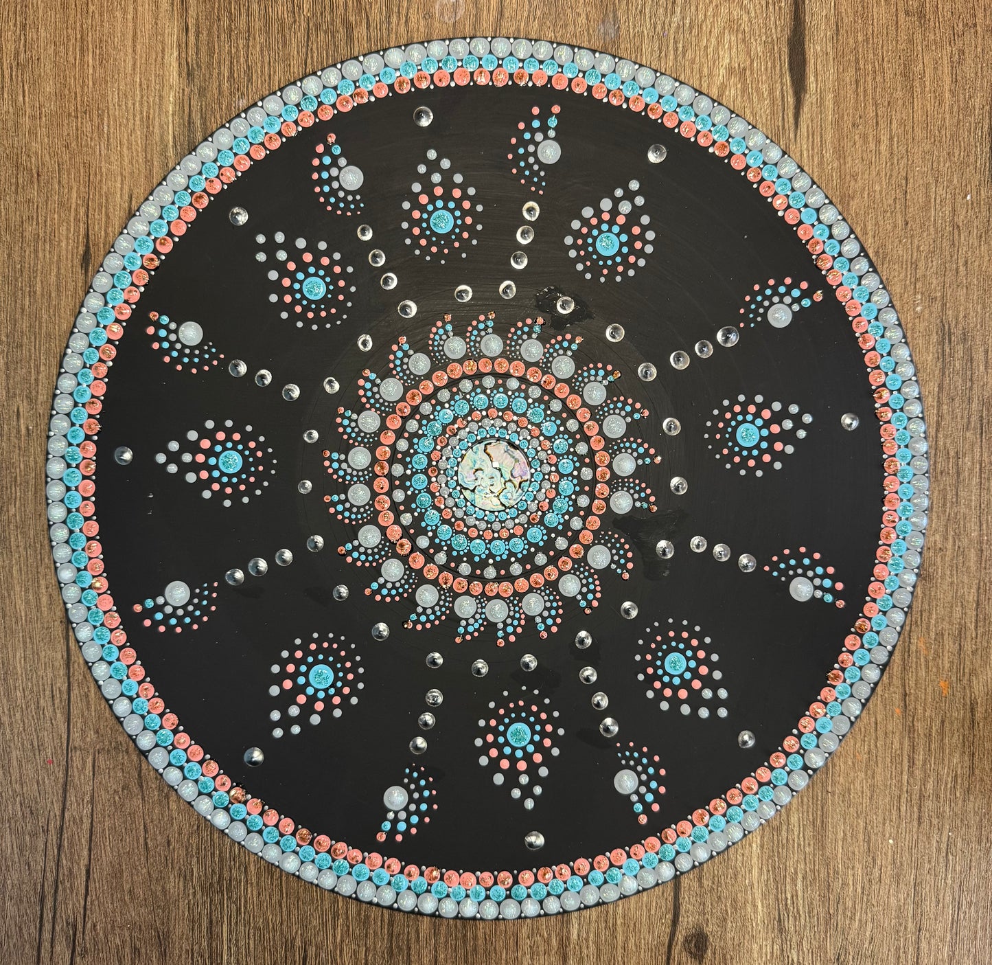 12 inches hand painted mandala on a vinyl base