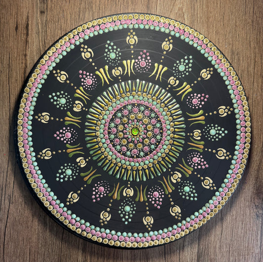 12 inches hand painted mandala on a vinyl base