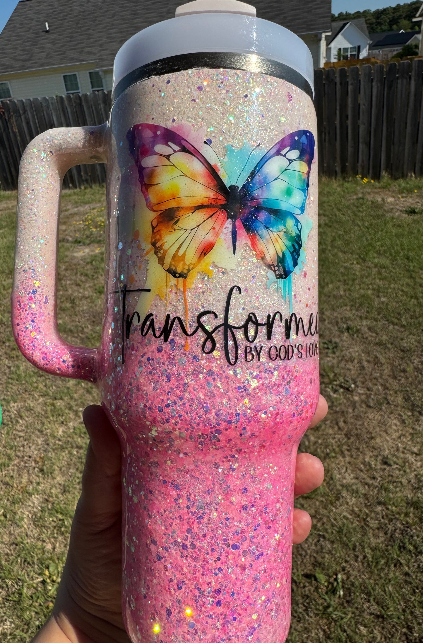 Glow in the Dark Butterfly Stanley Tumbler – “Transformed by God’s Love”