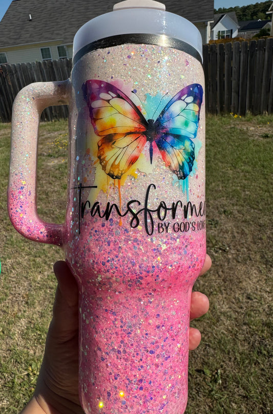 Glow in the Dark Butterfly Stanley Tumbler – “Transformed by God’s Love”