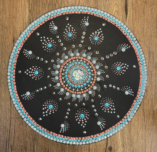 12 inches hand painted mandala on a vinyl base