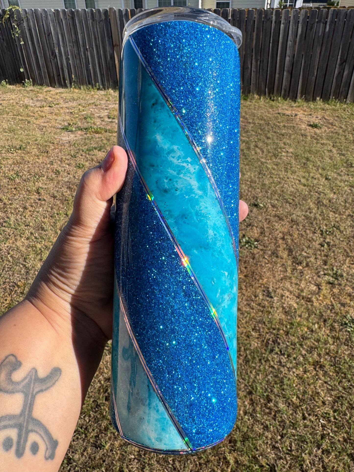 30 oz Ocean Waves Glitter stainless steel tumbler