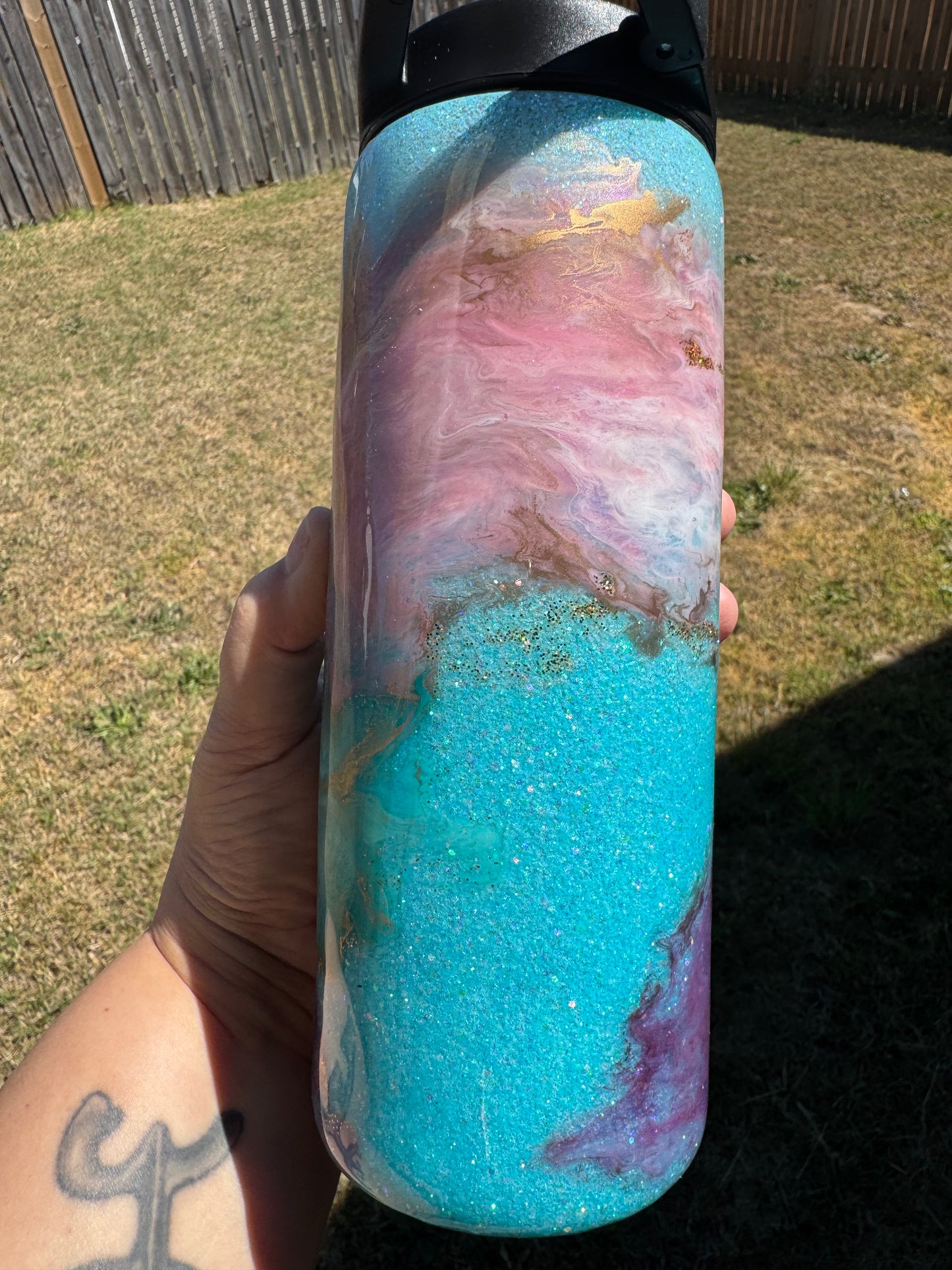 25 oz Butterfly Marble Clouds Glitter Tumbler