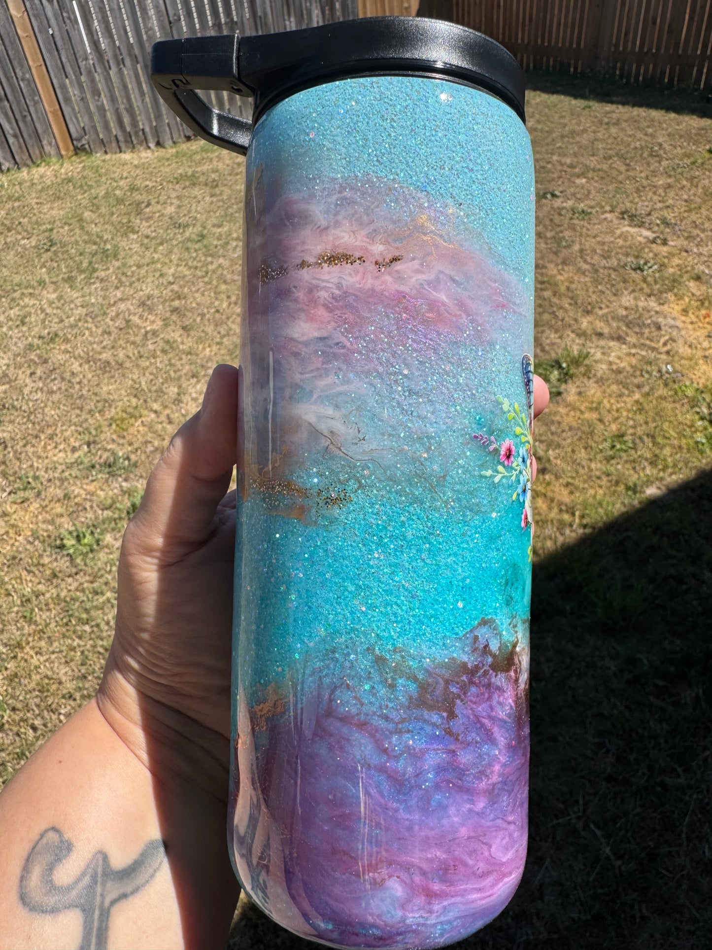 25 oz Butterfly Marble Clouds Glitter Tumbler