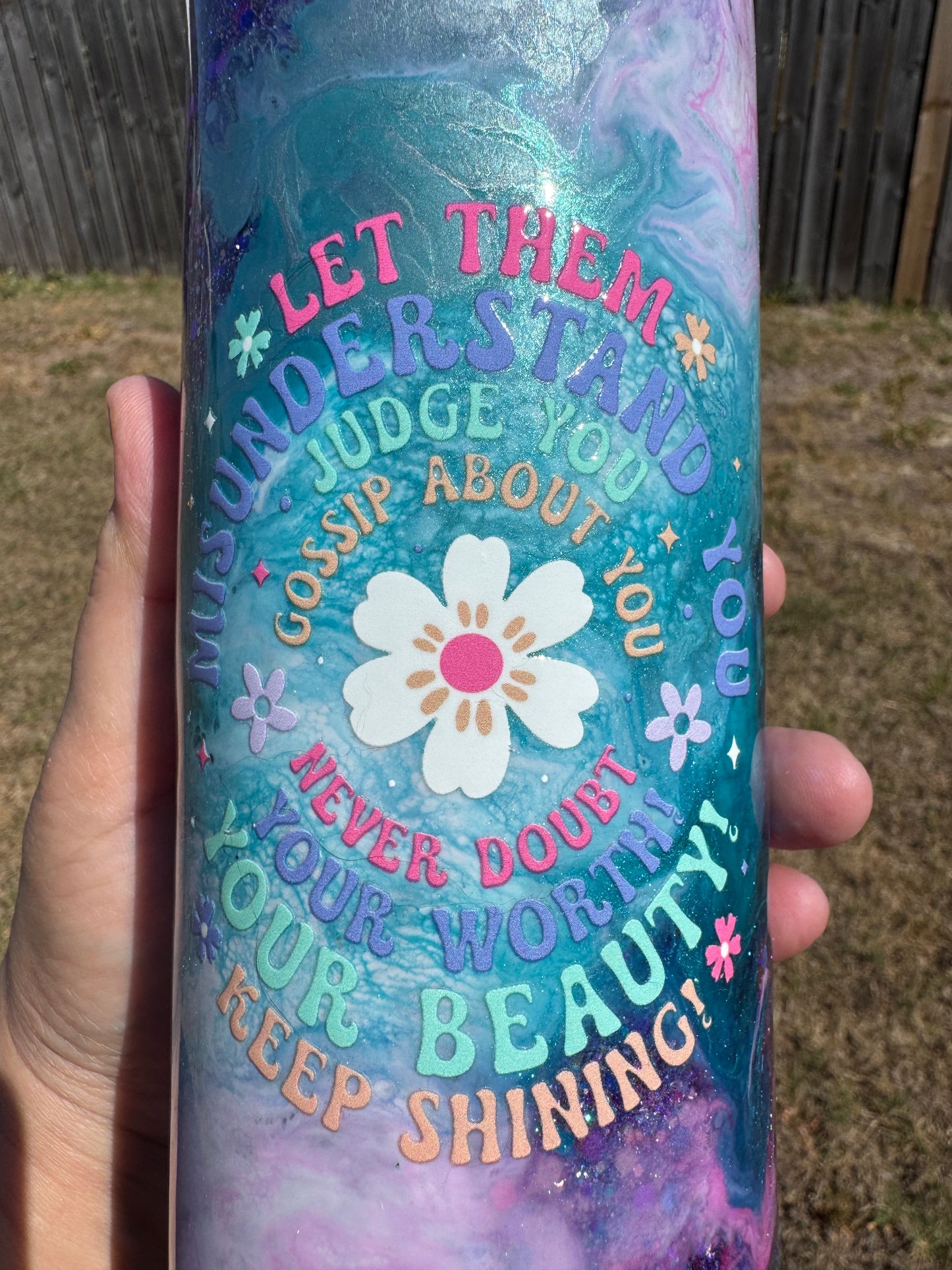 25 oz Galaxy Glitter Motivational Tumbler