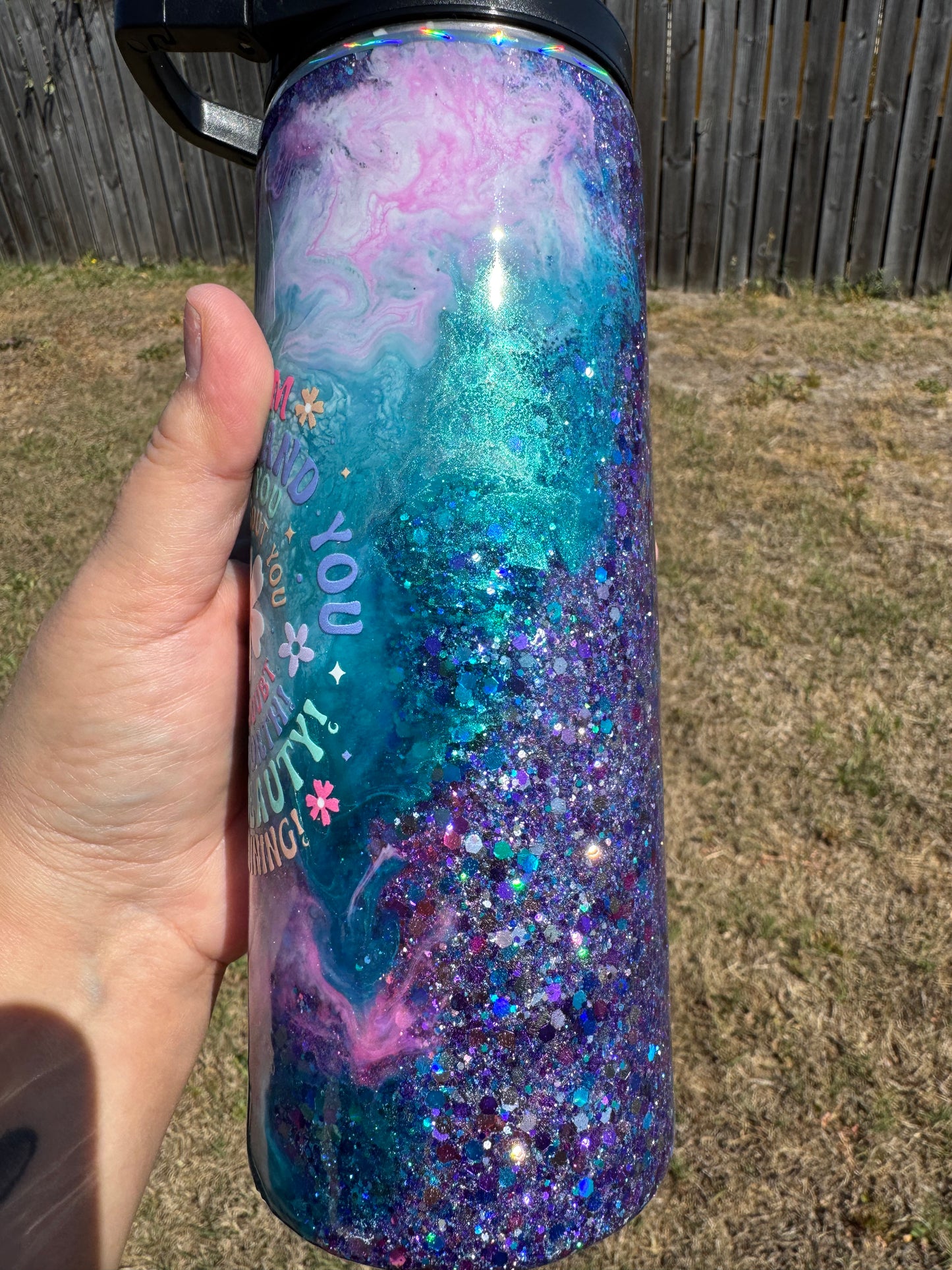 25 oz Galaxy Glitter Motivational Tumbler