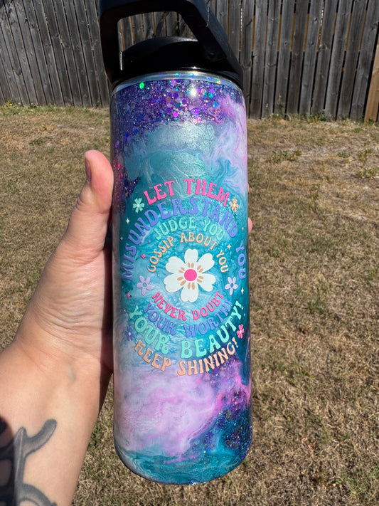 25 oz Galaxy Glitter Motivational Tumbler