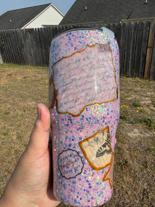 30 oz Glow in the dark vintage glitter tumbler