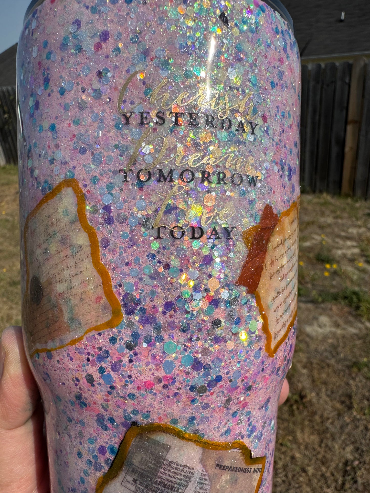 30 oz Glow in the dark vintage glitter tumbler