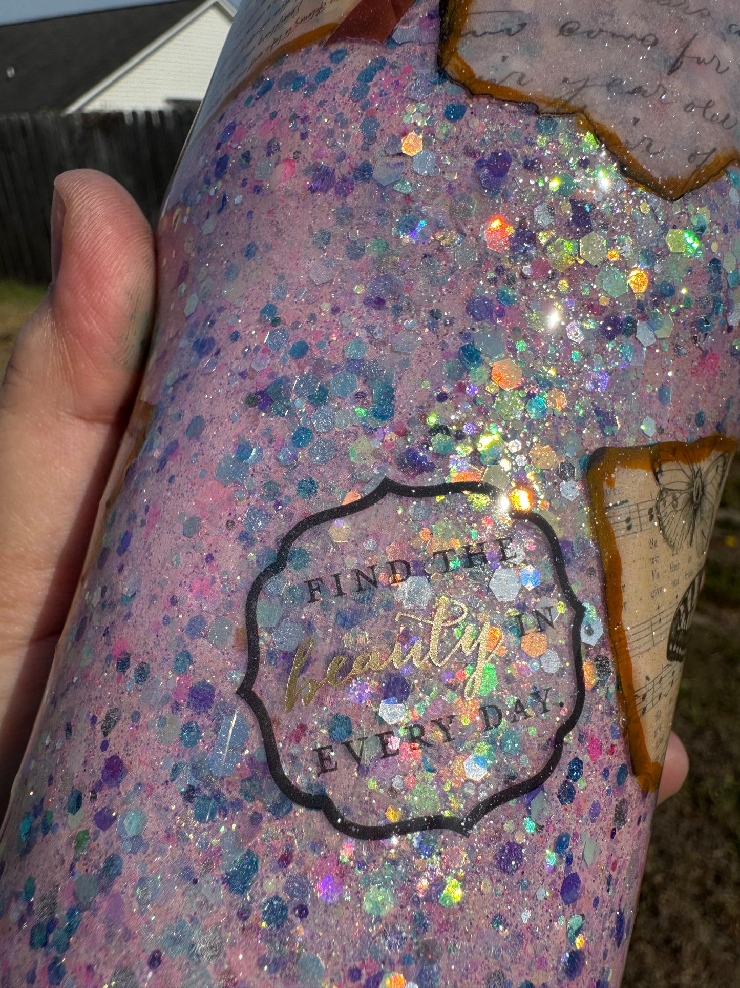 30 oz Glow in the dark vintage glitter tumbler