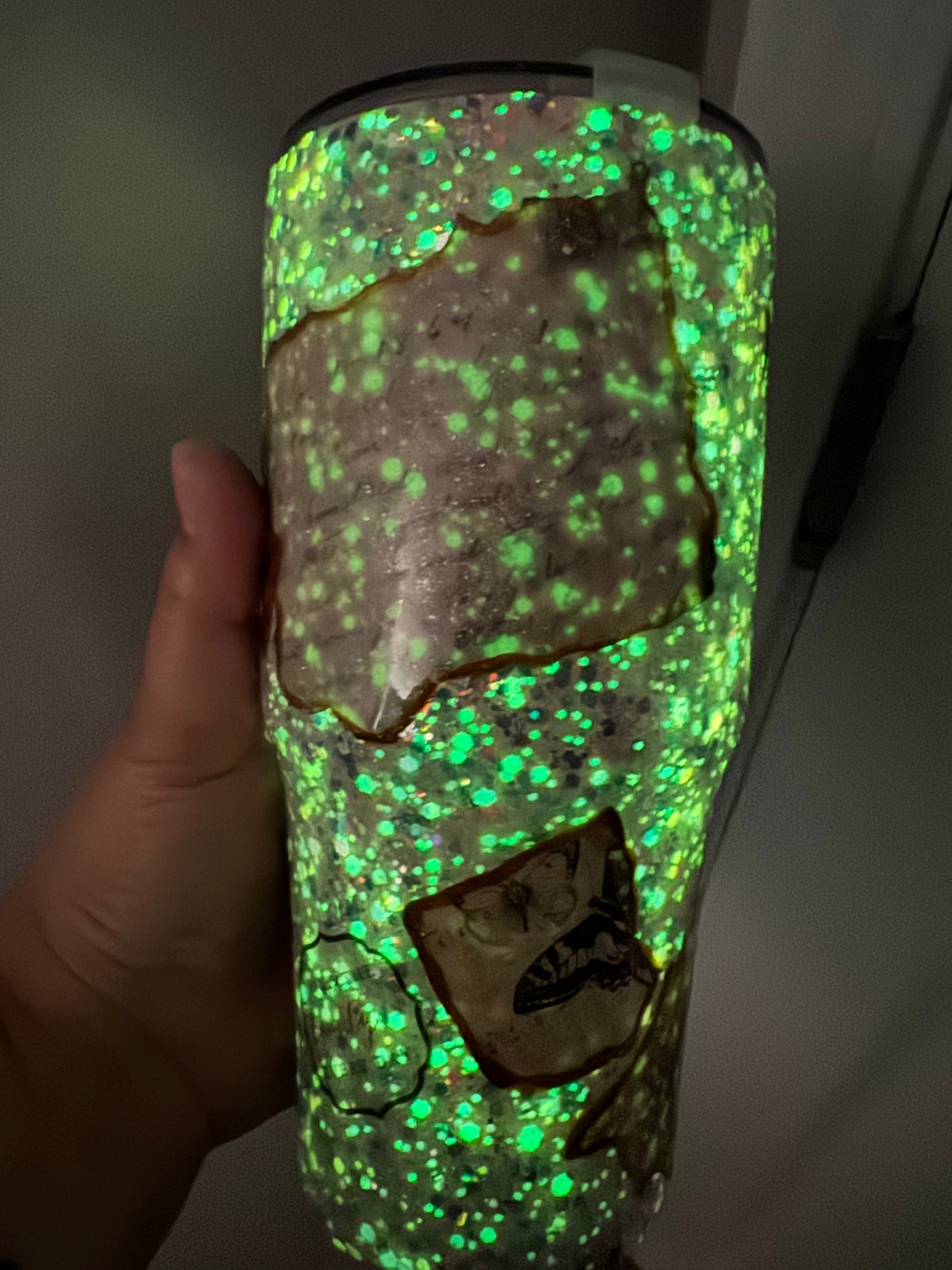 30 oz Glow in the dark vintage glitter tumbler