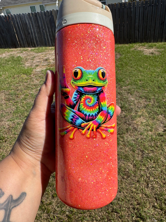 Glow in the Dark Tie Dye Owala Glitter Base 24 oz tumbler