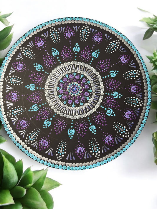 12 inches hand painted mandala on a vinyl base
